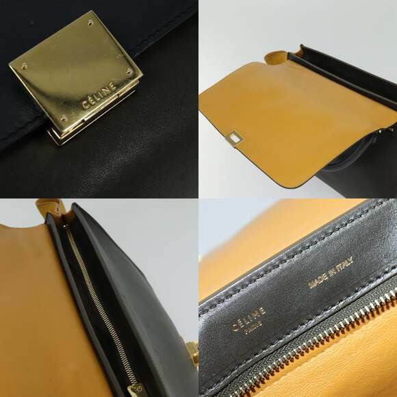 CELINE Trapeze Hand Bag Leather Navy Gold - Picture 11 of 13